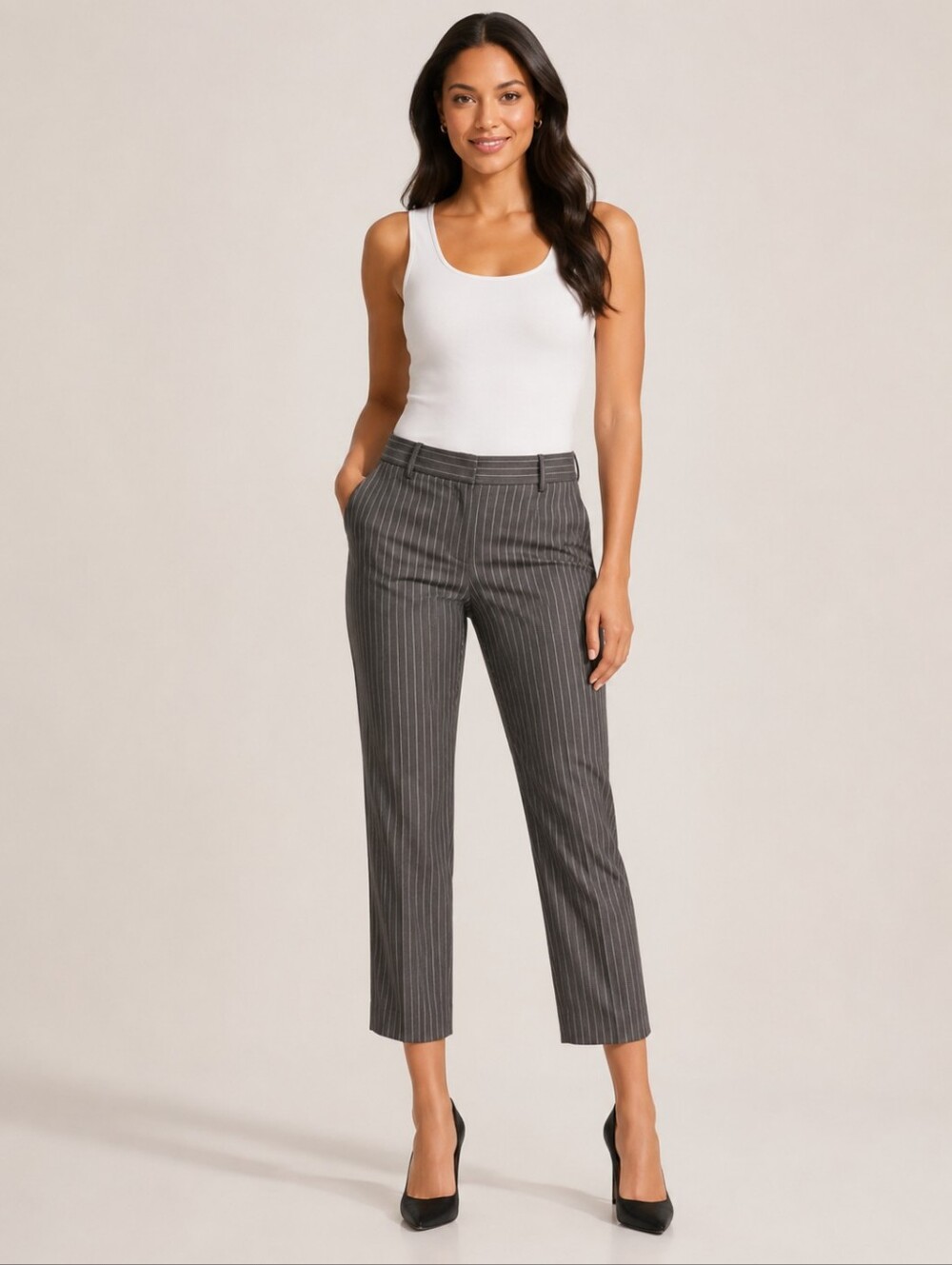 ❤️ NWOT! THEORY TAILORED TROUSER CROP PANTS IN STRIPE VIRGIN WOOL, 4 (27)